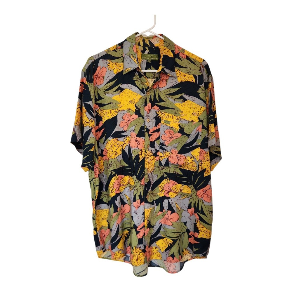 Vintage 80s 90s GUESS by Georges Marciano Medium Hawaiian Shirt Aloha Floral - Picture 9 of 10
